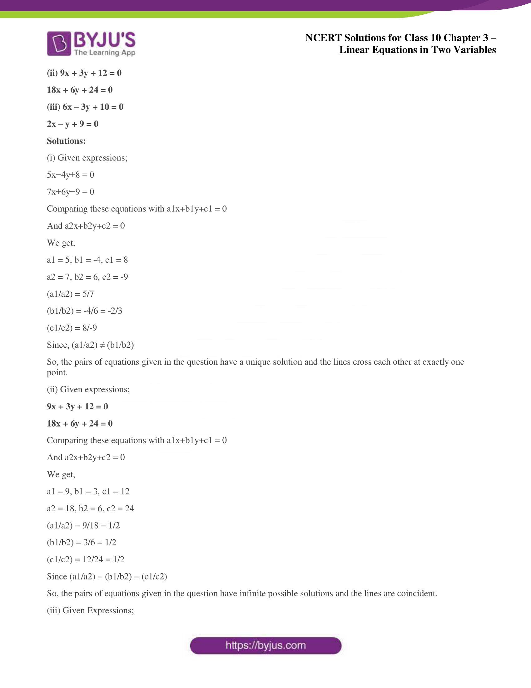 NCERT Solutions for Class 10 Chapter 3 Linear Equations in Two Variables