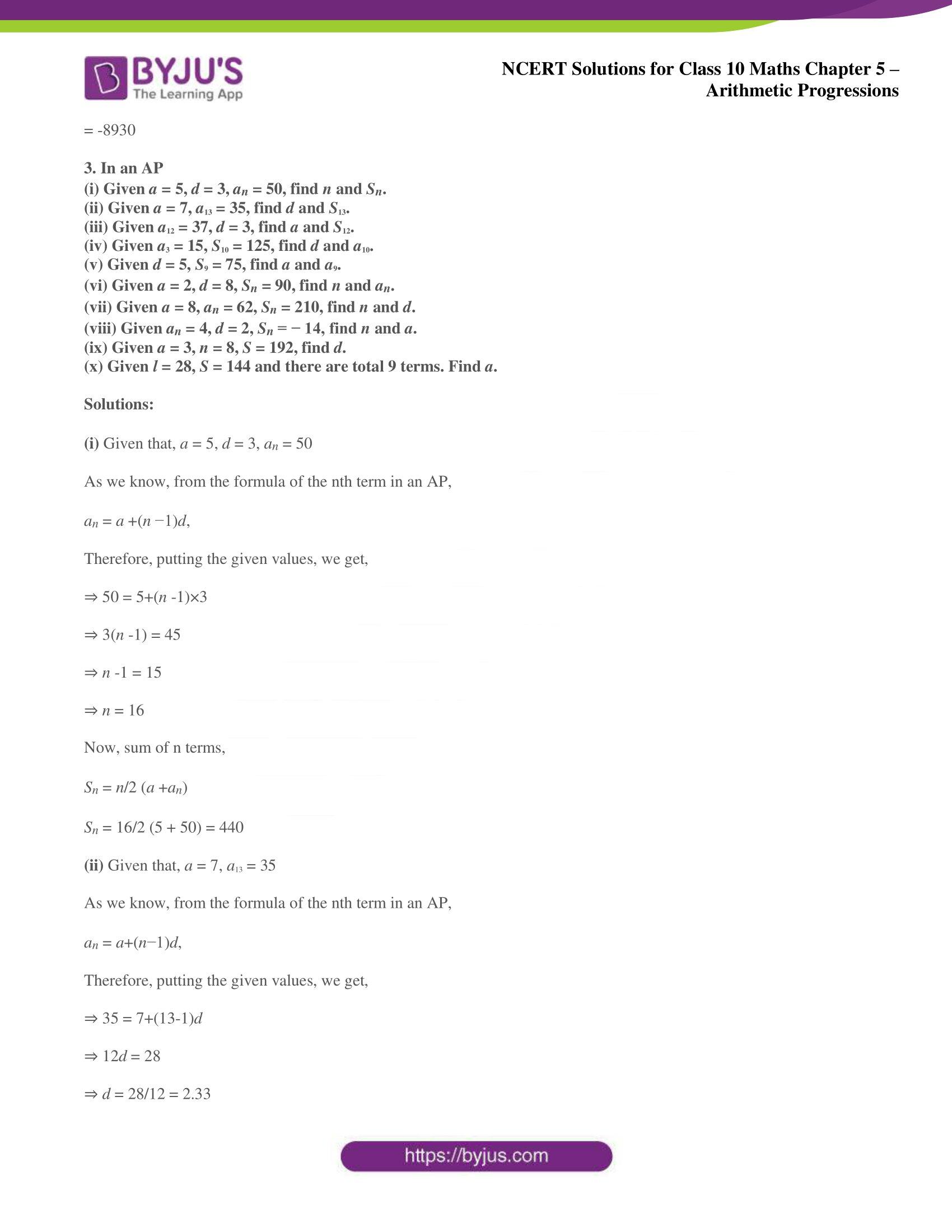 NCERT solutions for Class 10 Maths chapter 5 Arithmetic Progression
