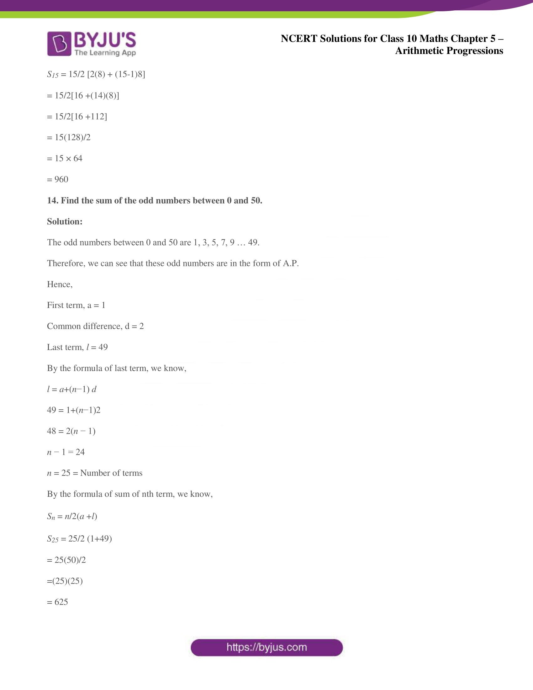 NCERT solutions for Class 10 Maths chapter 5 Arithmetic Progression