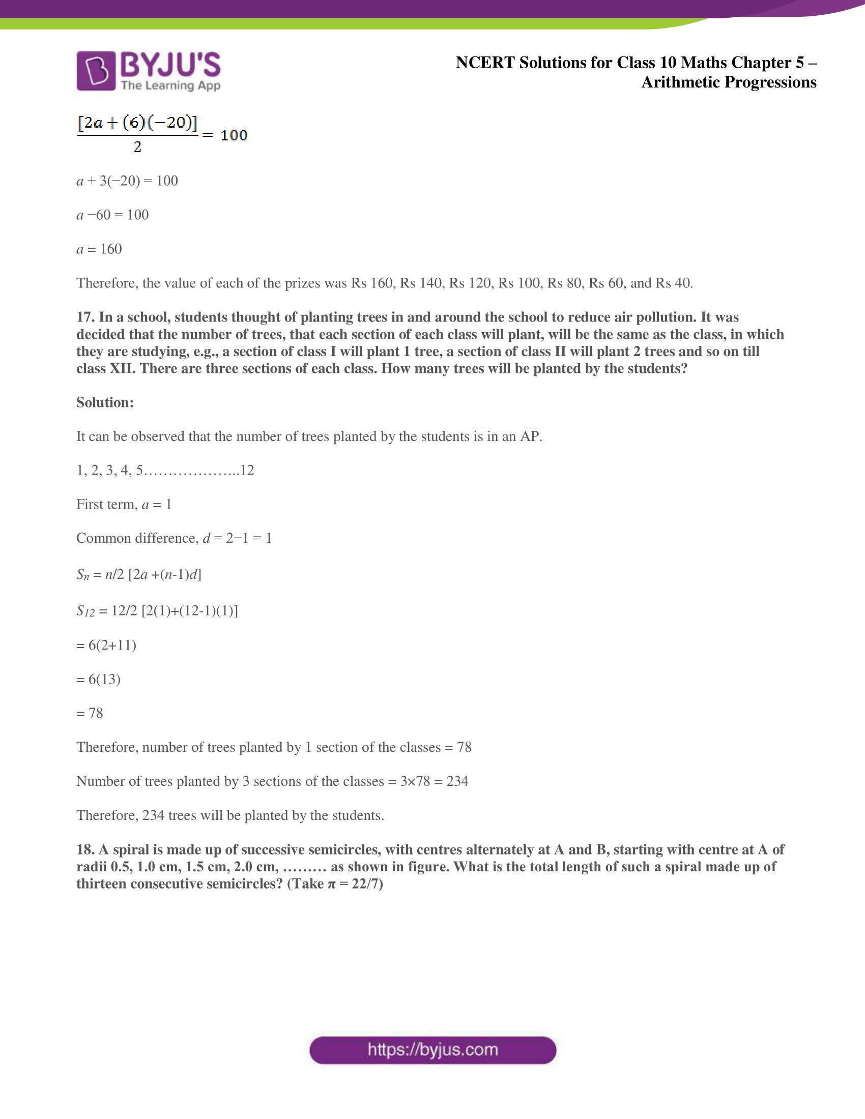 NCERT solutions for Class 10 Maths chapter 5 Arithmetic Progression