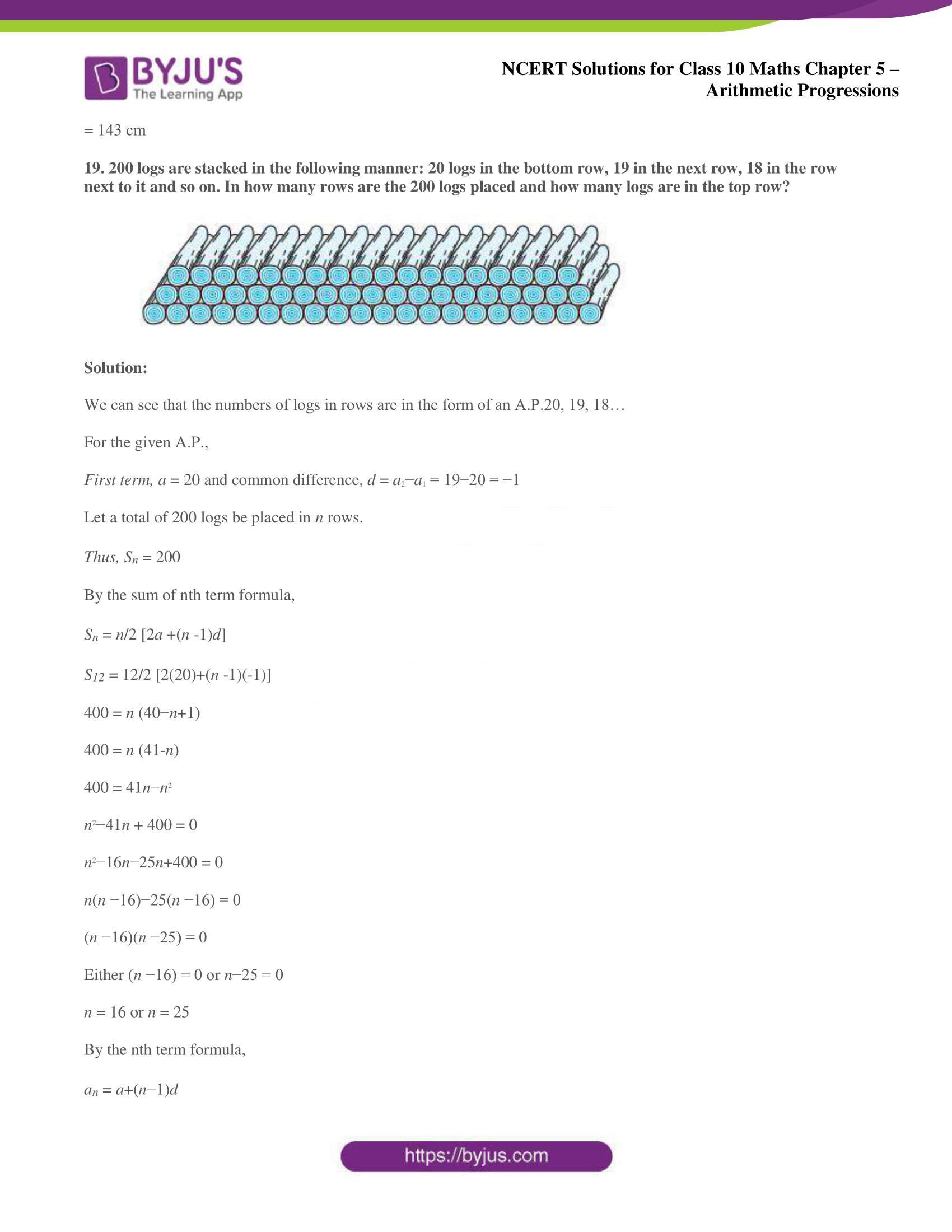 NCERT solutions for Class 10 Maths chapter 5 Arithmetic Progression