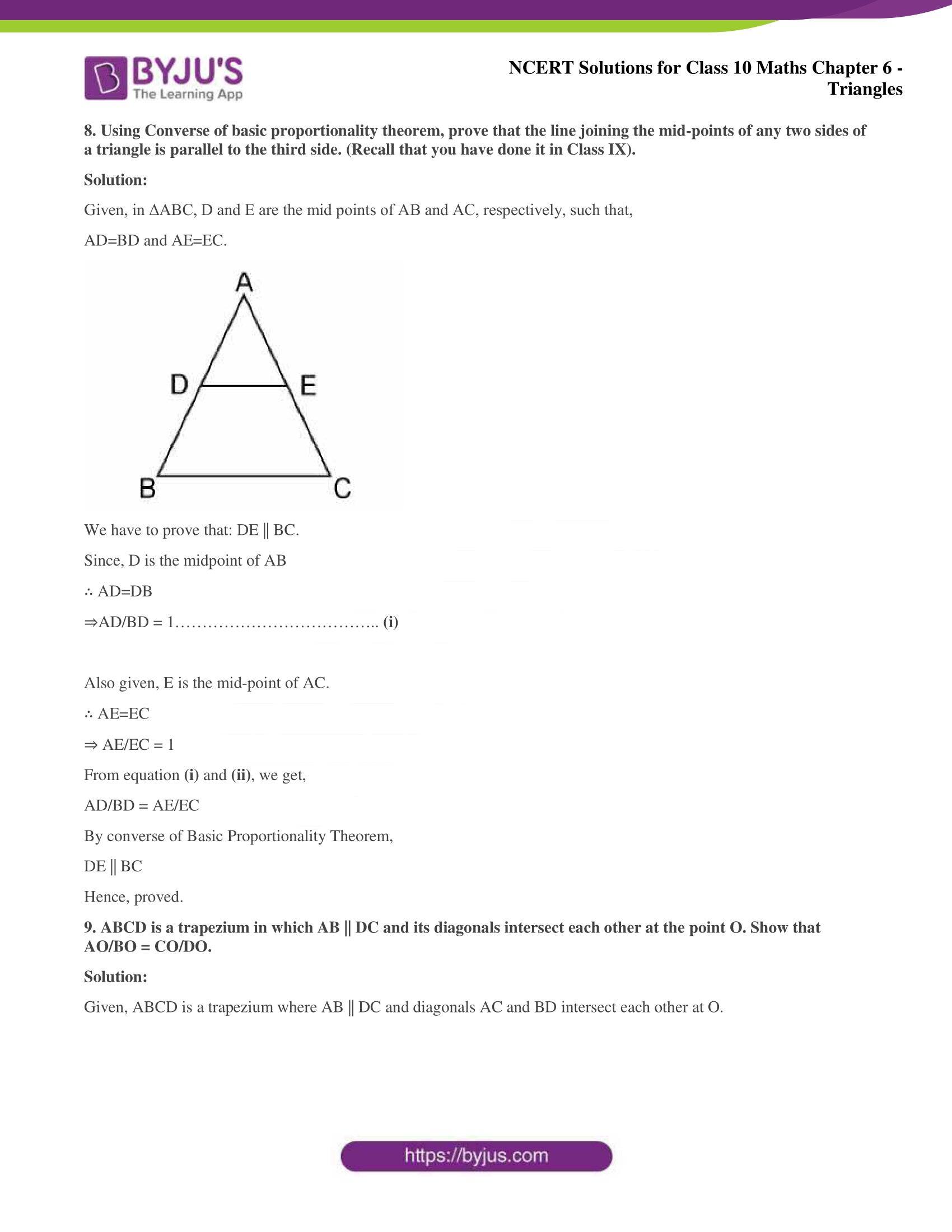 NCERT Solutions for Class 10 Maths Chapter 6 Triangles