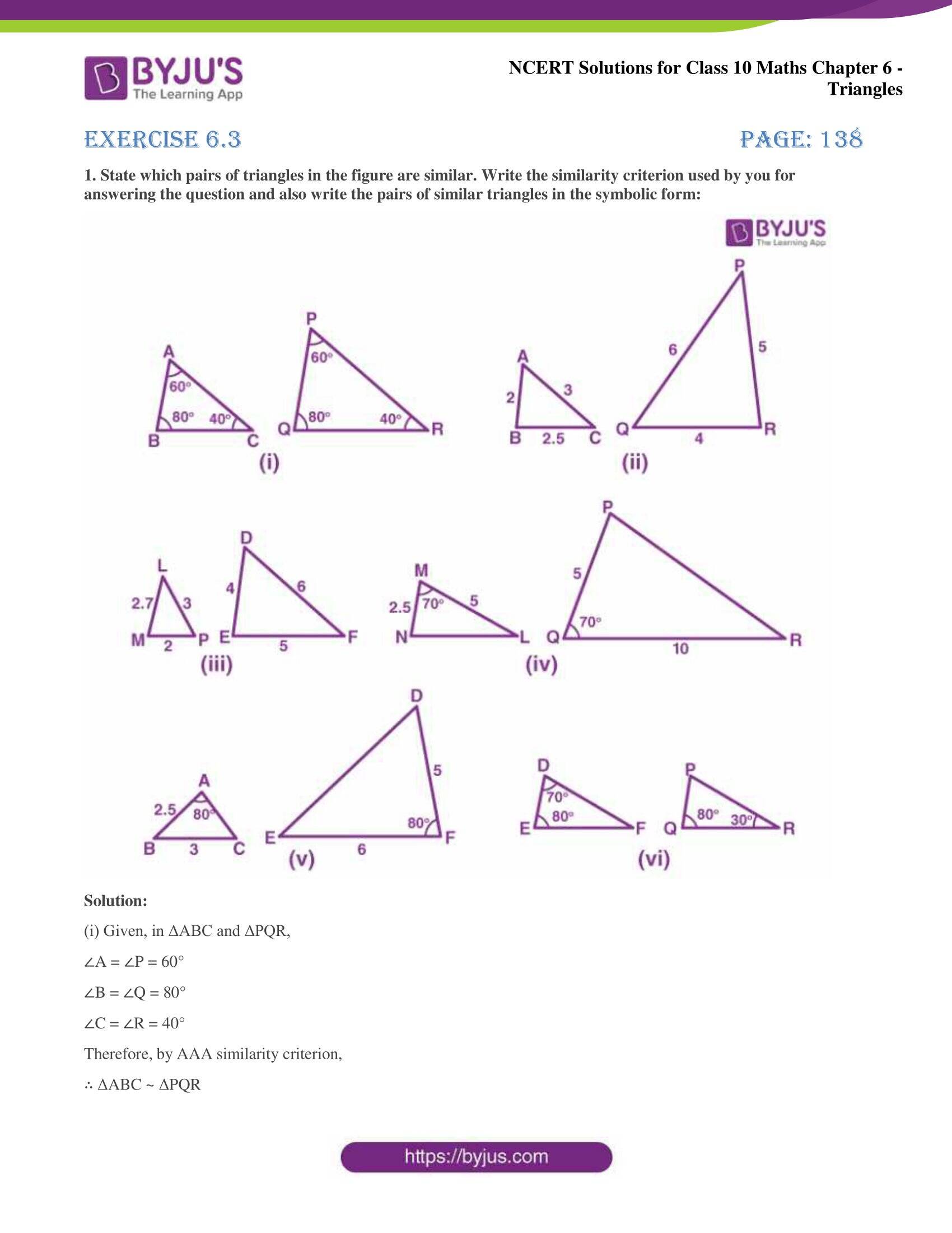 NCERT Solutions for Class 10 Maths Chapter 6 Triangles