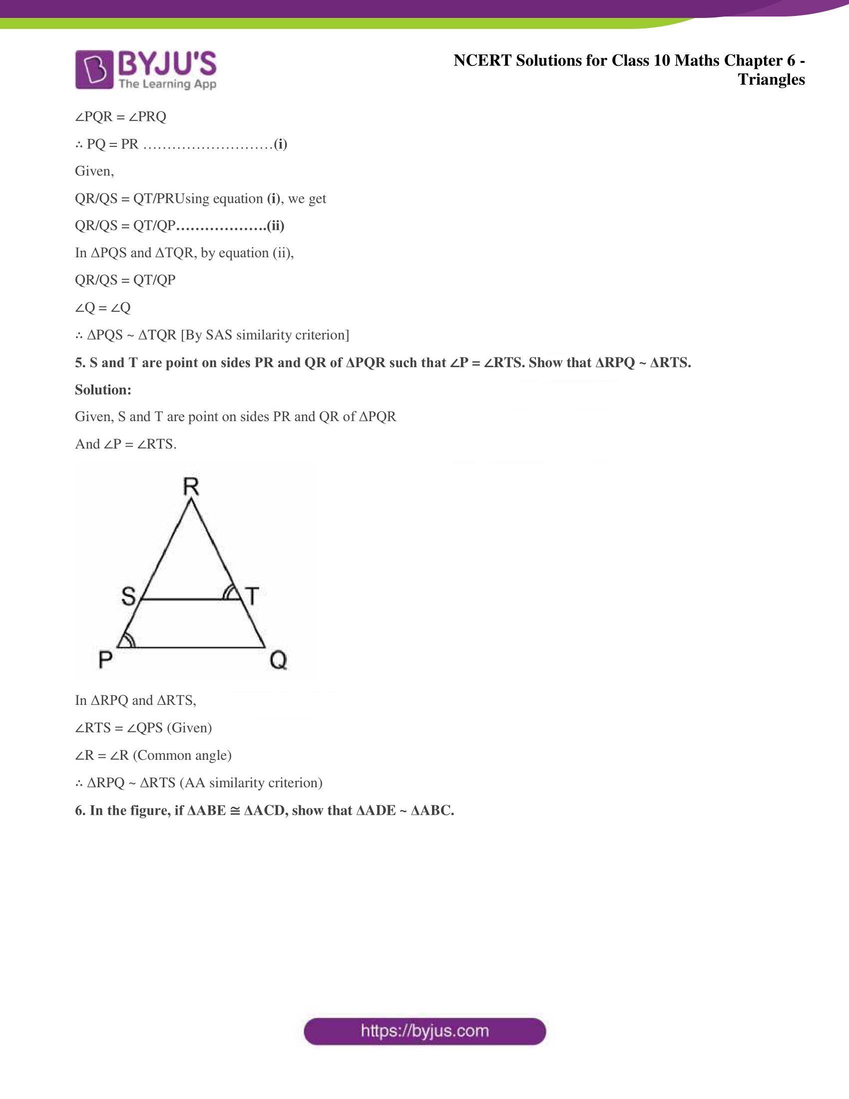 NCERT Solutions for Class 10 Maths Chapter 6 Triangles