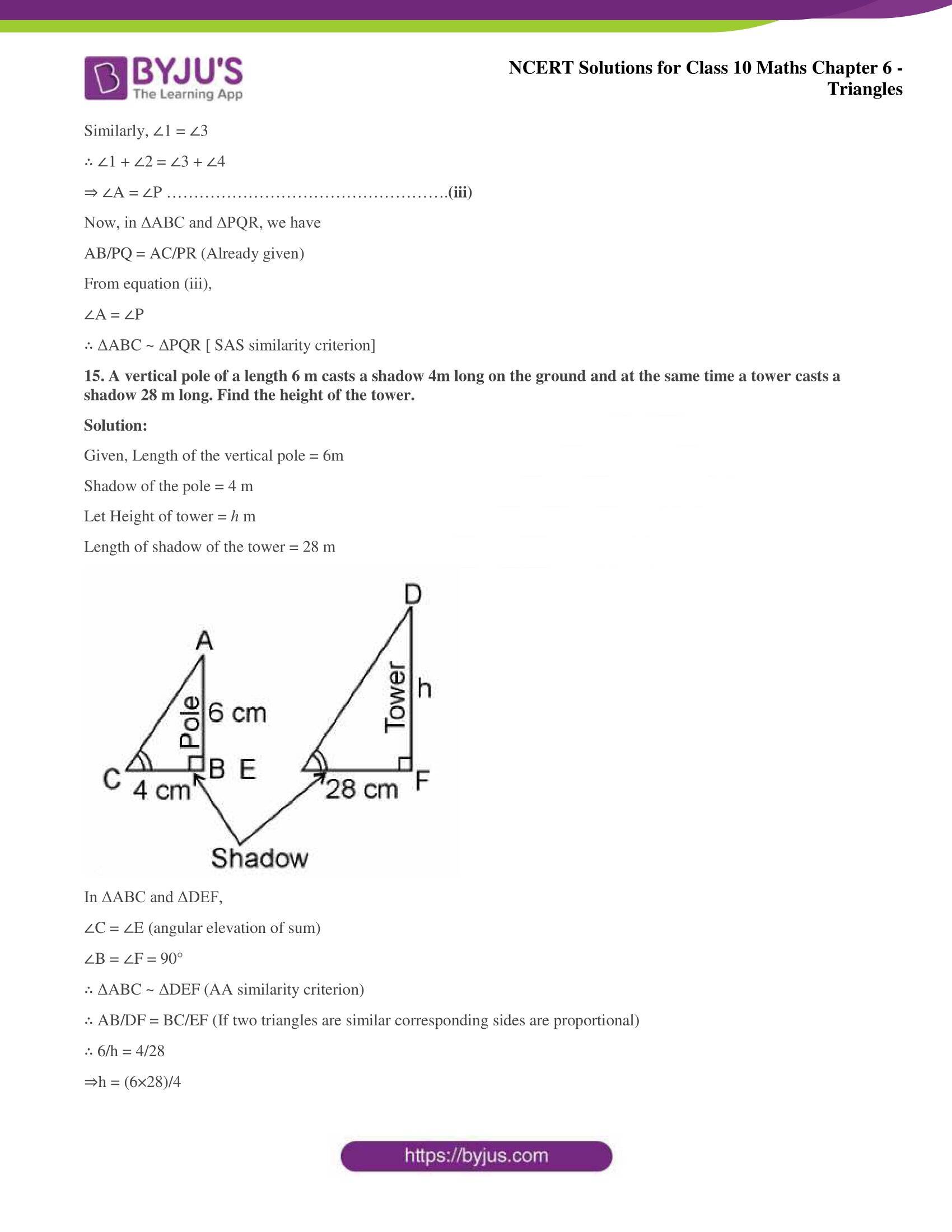 NCERT Solutions for Class 10 Maths Chapter 6 Triangles