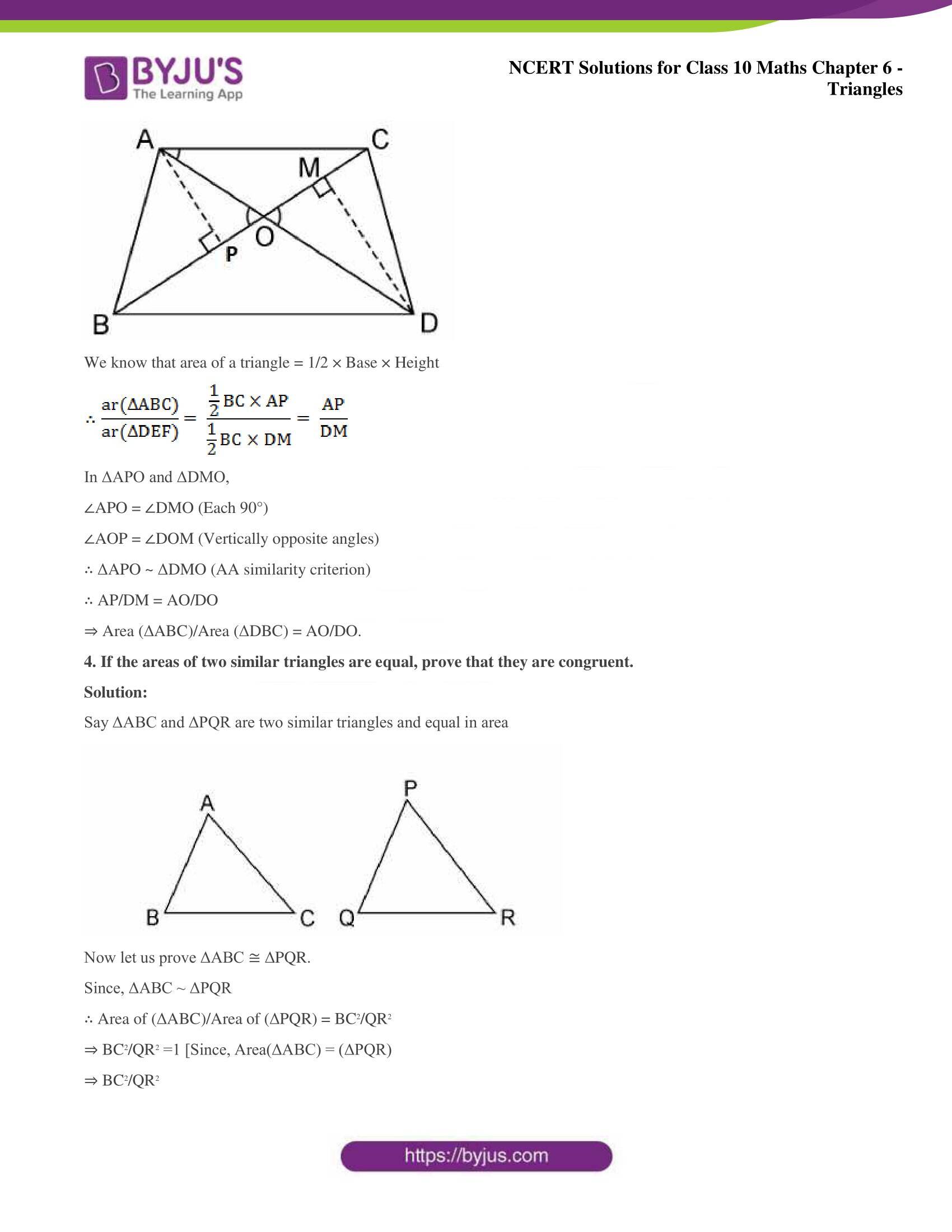 NCERT Solutions for Class 10 Maths Chapter 6 Triangles
