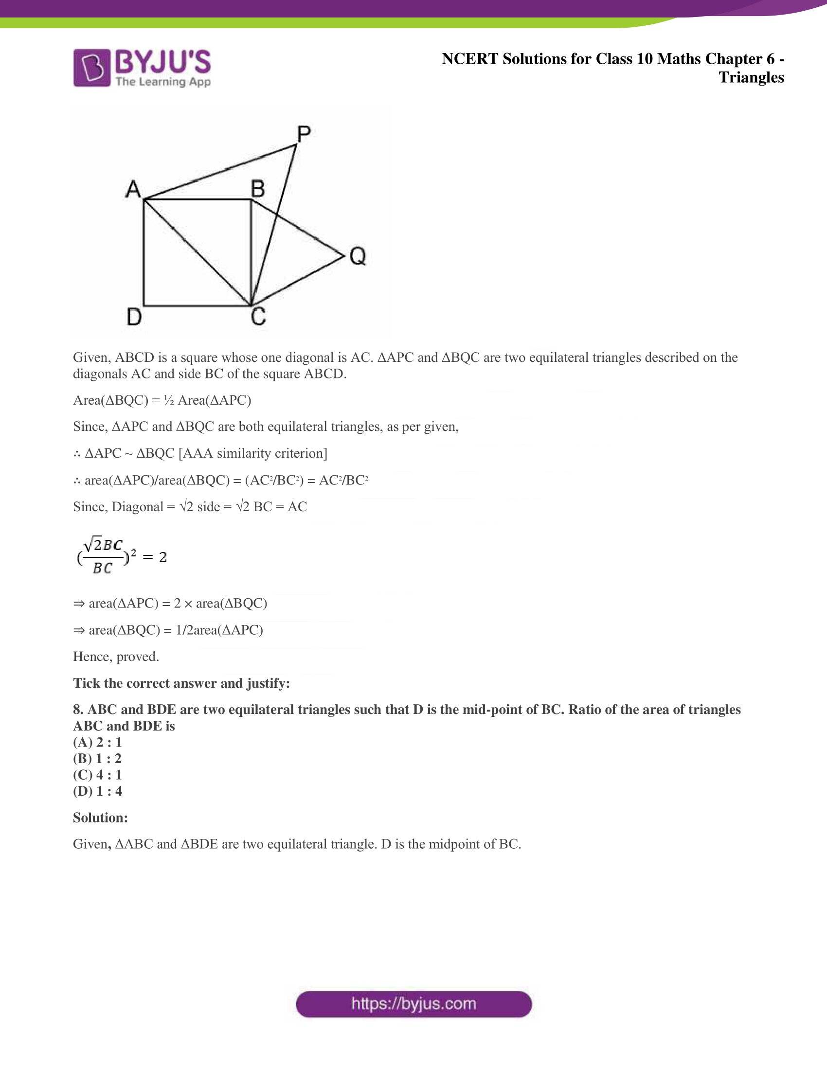 NCERT Solutions for Class 10 Maths Chapter 6 Triangles