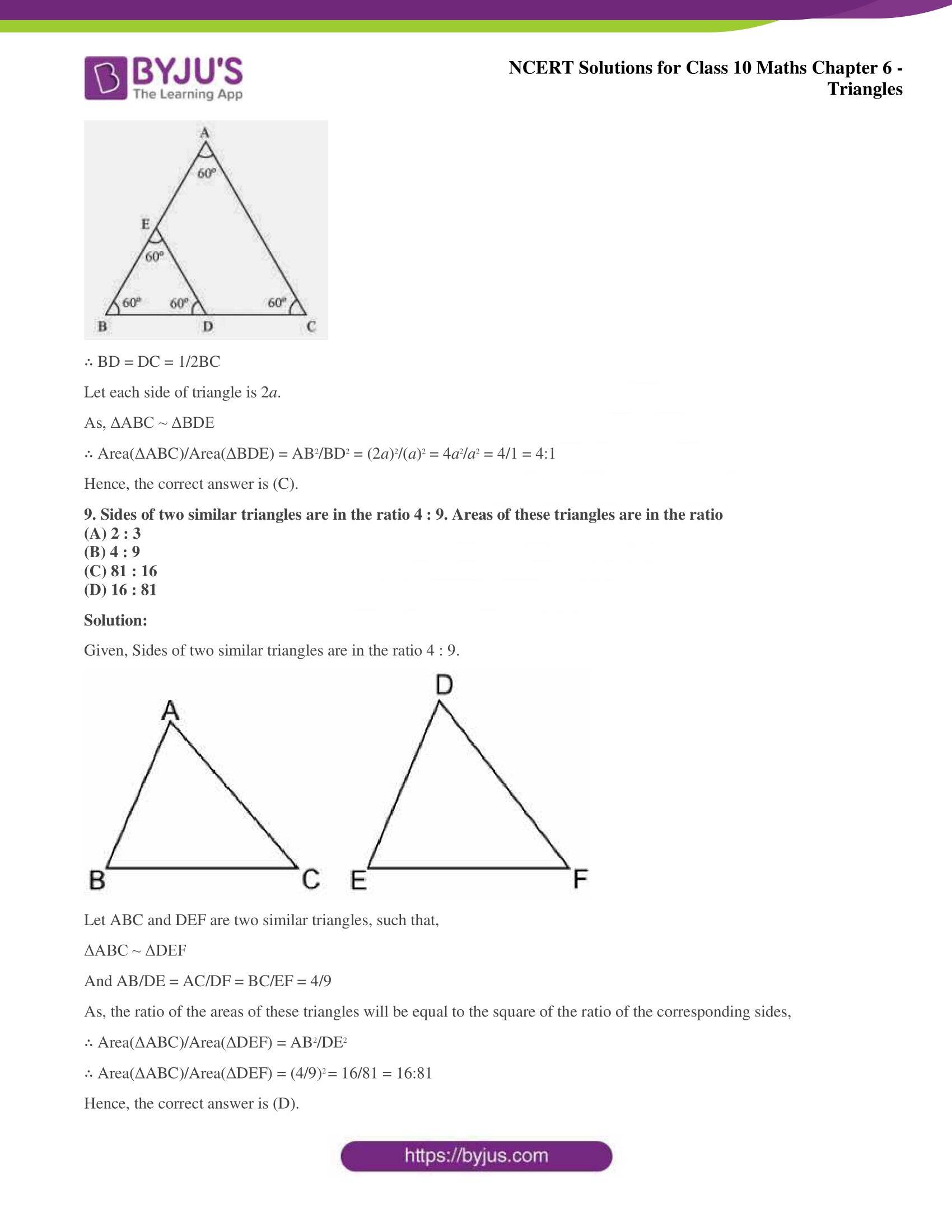 NCERT Solutions for Class 10 Maths Chapter 6 Triangles