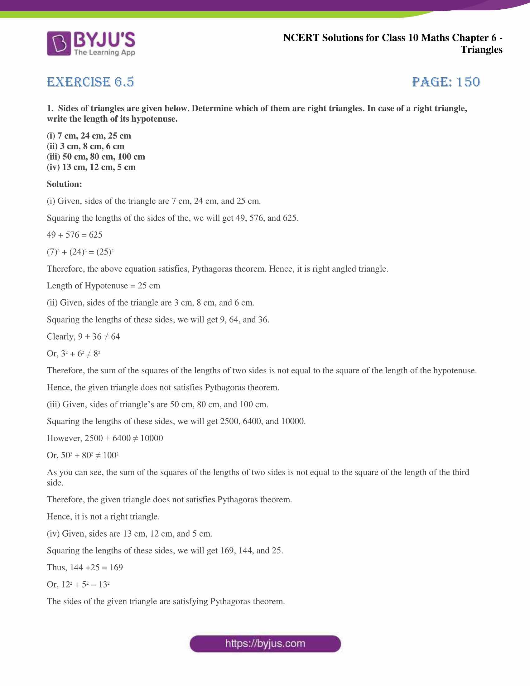 NCERT Solutions for Class 10 Maths Chapter 6 Triangles