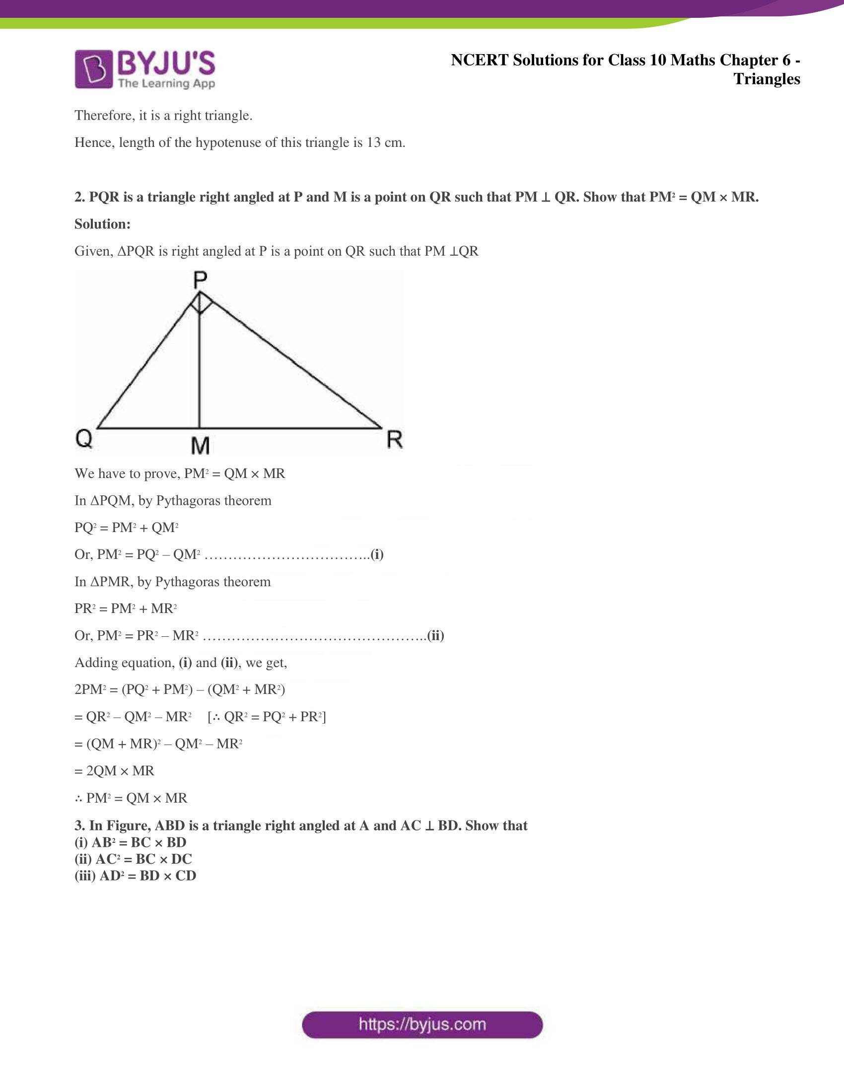 NCERT Solutions for Class 10 Maths Chapter 6 Triangles