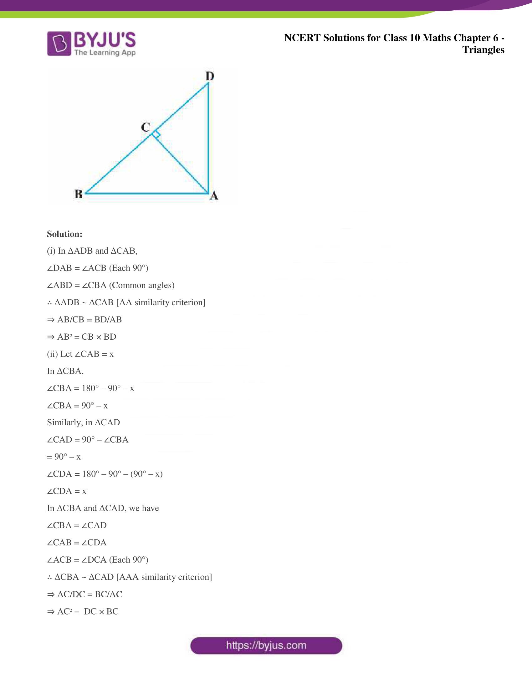 NCERT Solutions for Class 10 Maths Chapter 6 Triangles