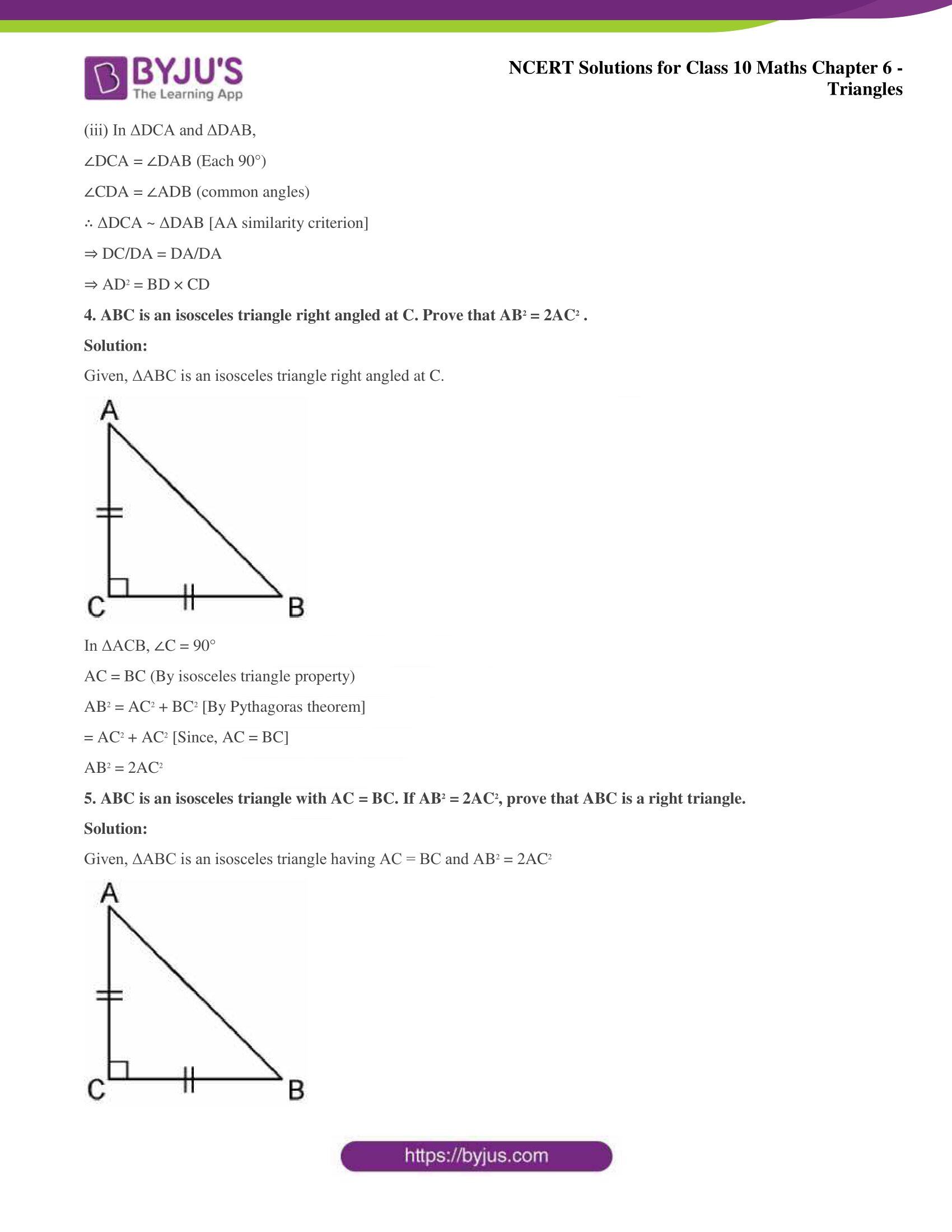 NCERT Solutions for Class 10 Maths Chapter 6 Triangles