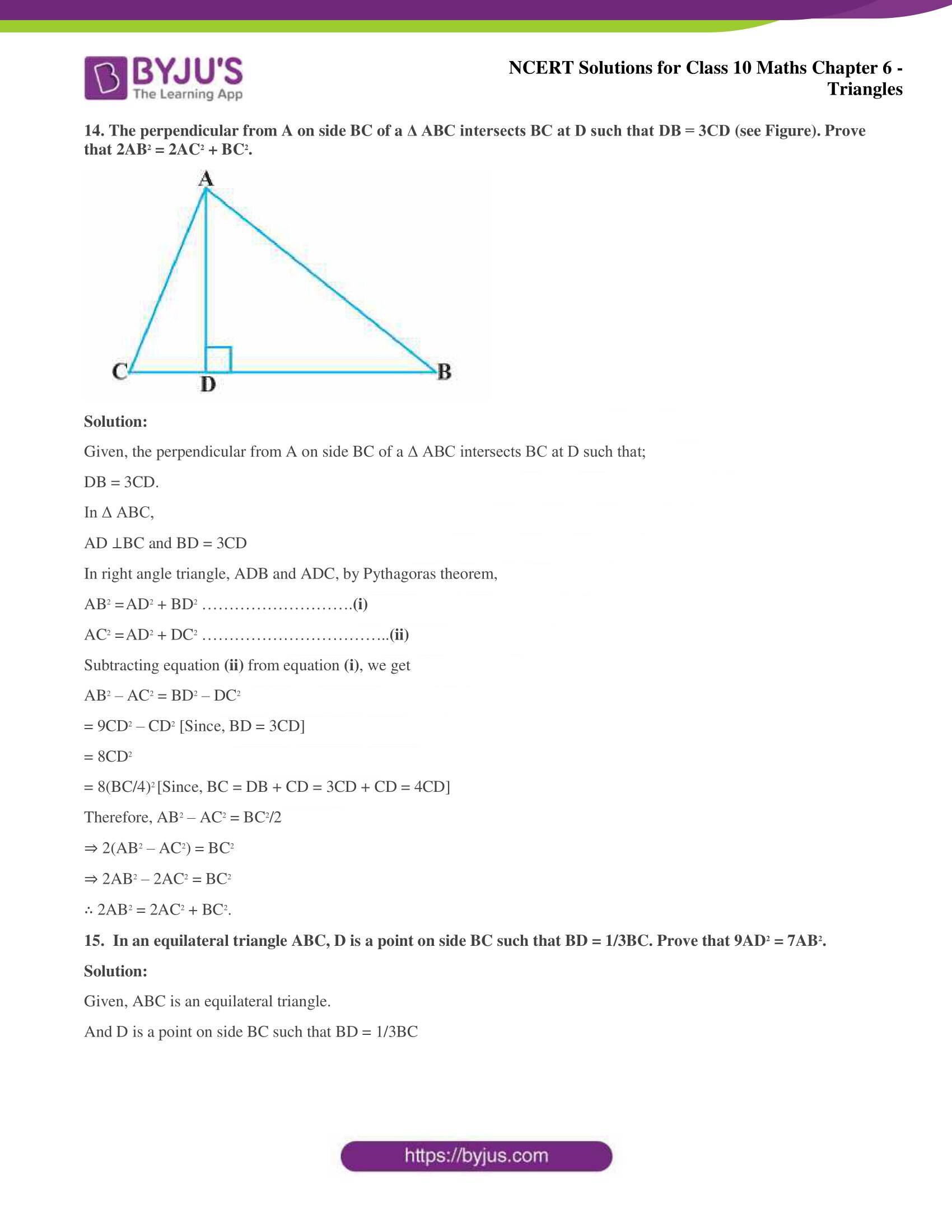 NCERT Solutions for Class 10 Maths Chapter 6 Triangles