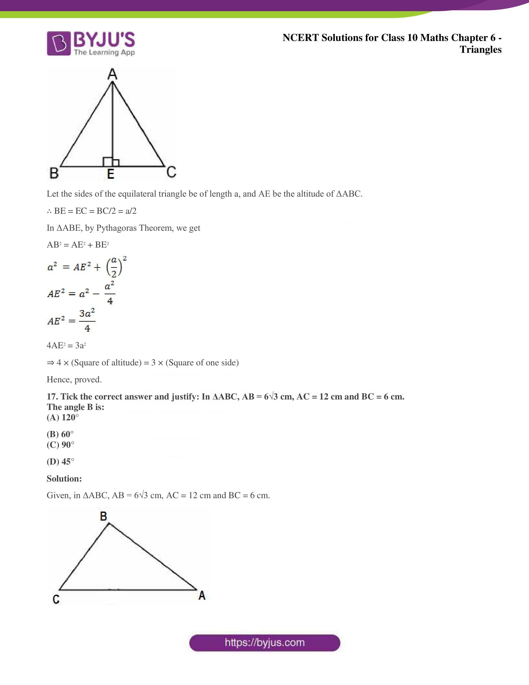 NCERT Solutions for Class 10 Maths Chapter 6 Triangles
