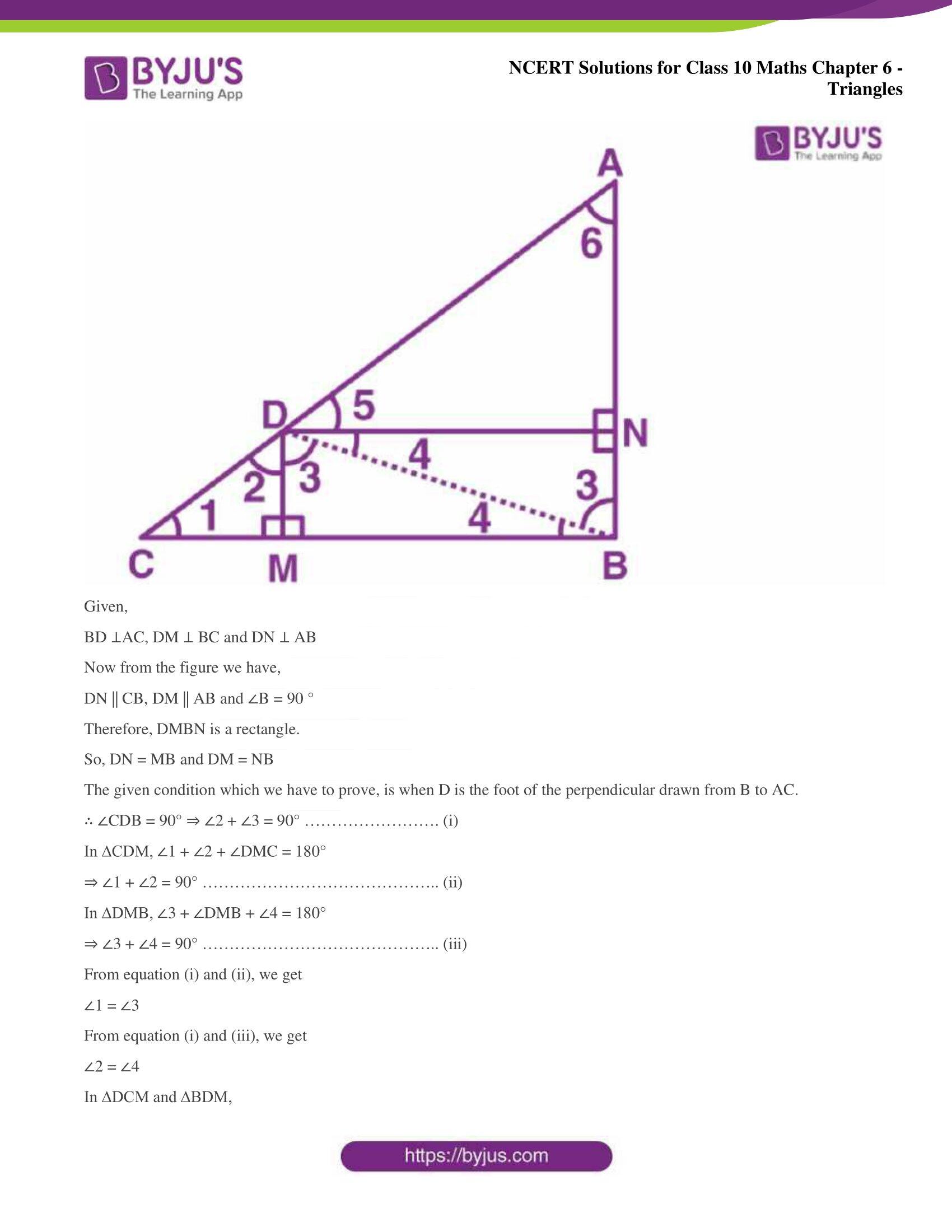 NCERT Solutions for Class 10 Maths Chapter 6 Triangles