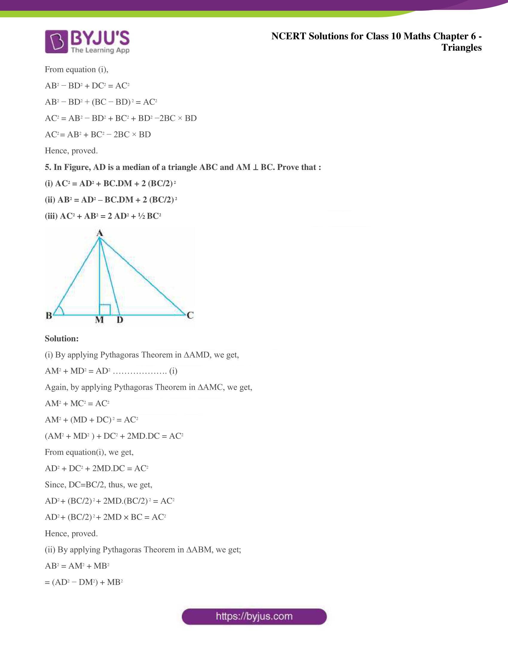 NCERT Solutions for Class 10 Maths Chapter 6 Triangles