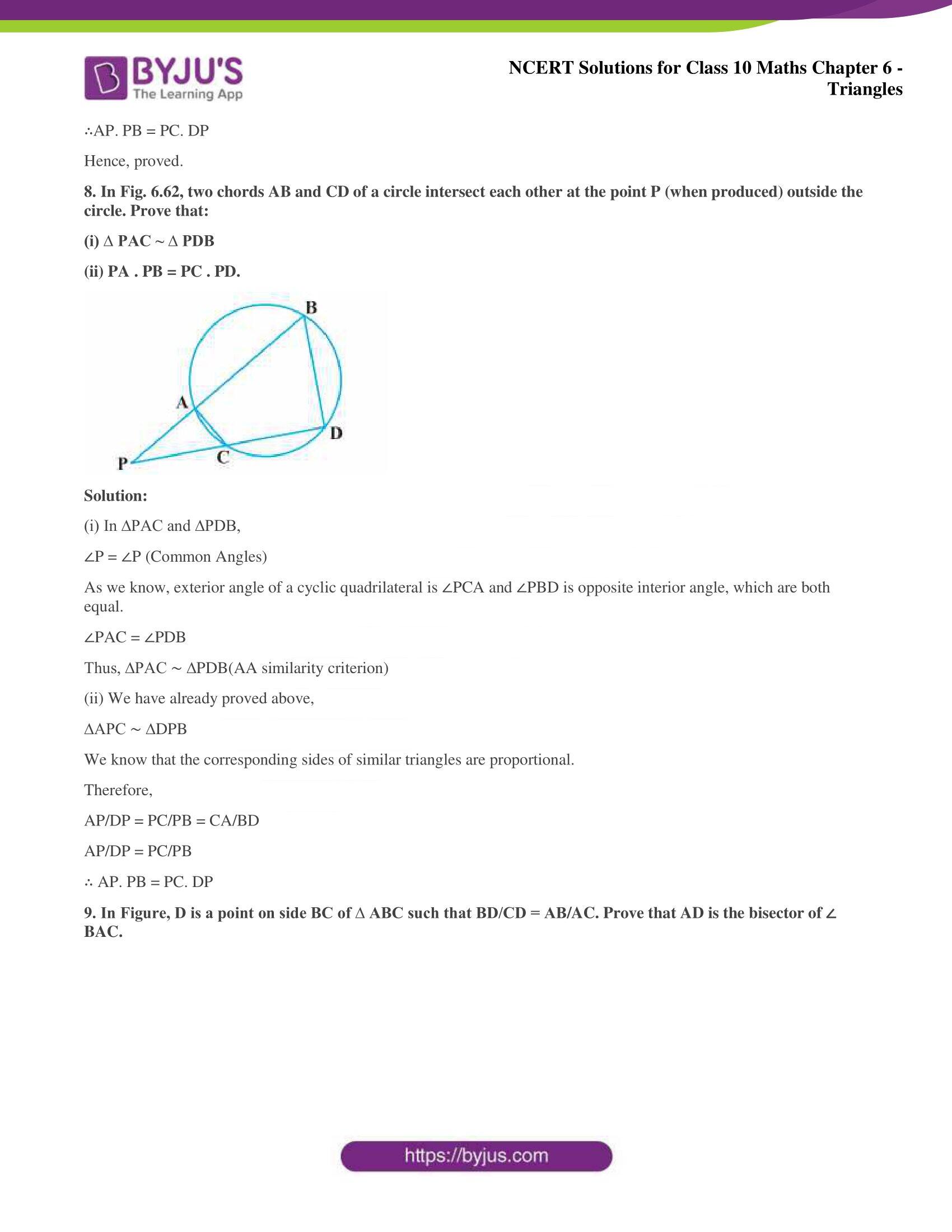 NCERT Solutions for Class 10 Maths Chapter 6 Triangles
