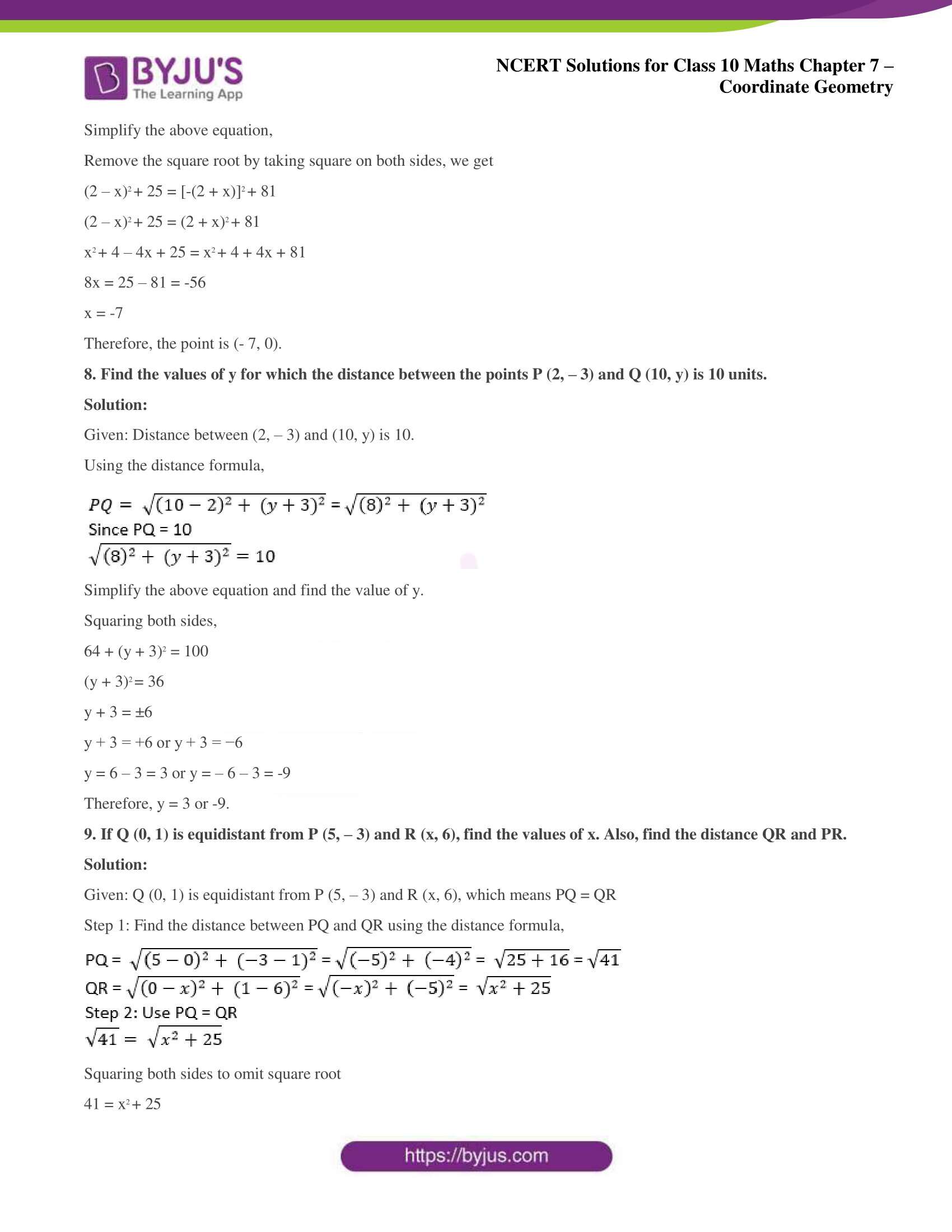 NCERT Solutions For Class 10 Maths Chapter 7- Coordinate Geometry
